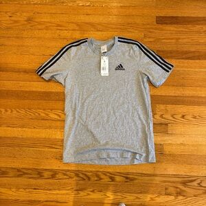 Adidas Light Gray Men's Tee with Black Stripes
